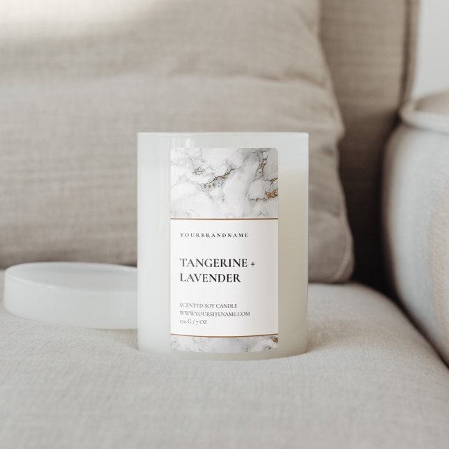 Chic White Gold Grey Marble Candle Product Label (Creator Uploaded)