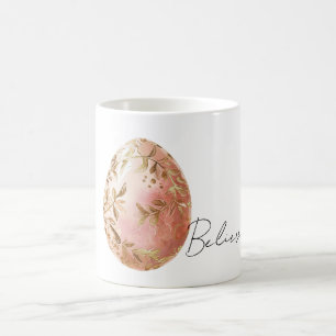 Chic White Gold Leaves Pink Spring Easter Egg Coffee Mug