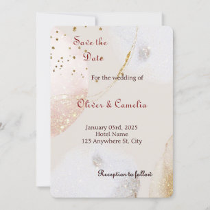 Chic White & Gold Marble Wedding Invitation