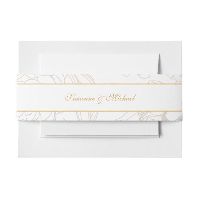 Chic White Gold Named Wedding Invitation Invitation Belly Band (Front Example)