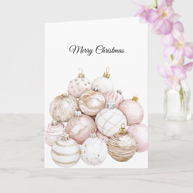 Chic White Gold Pink Christmas Ornaments Card (Orchid)
