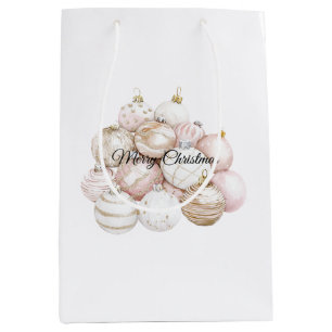 Chic White Gold Pink Christmas Ornaments Medium Gift Bag