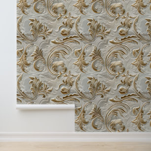 Chic white gold tooled leather wallpaper
