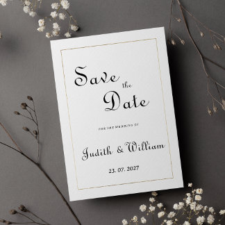 Chic white gold vintage calligraphy Save the Date Invitation