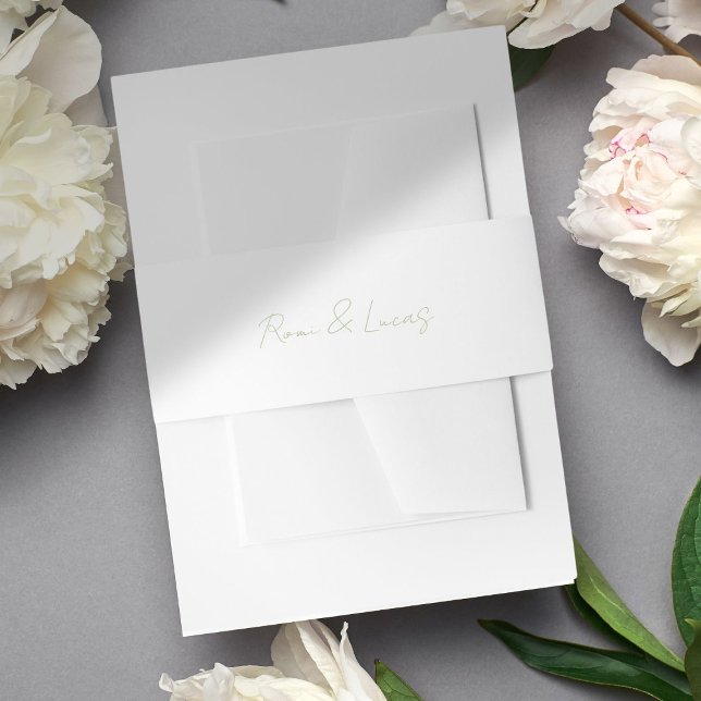Chic White & Green Couple Script Wedding  Invitation Belly Band (Creator Uploaded)