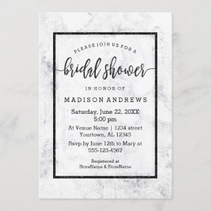 Chic White & Grey Marble Bridal Shower Invitation