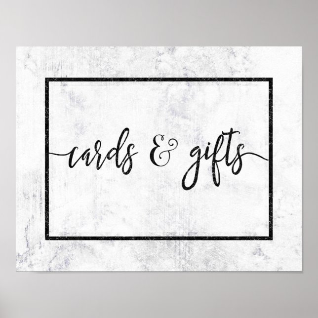Chic White & Grey Marble Wedding Cards & Gifts Poster (Front)