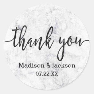 Chic White & Grey Marble Wedding Favour Classic Round Sticker