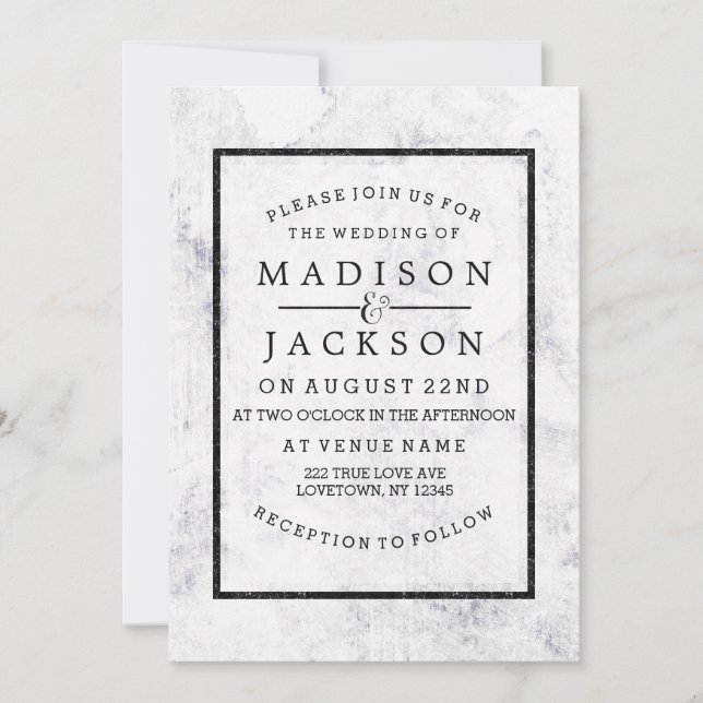 Chic White & Grey Marble Wedding Invitations (Front)