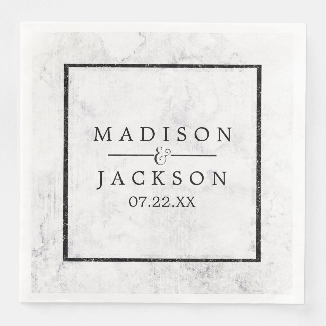 Chic White & Grey Marble Wedding Monogram Napkin (Front)