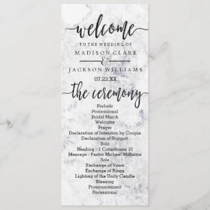 Chic White & Grey Marble Wedding Program Programme