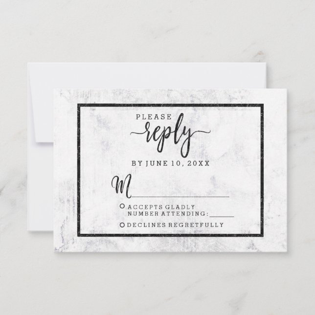 Chic White & Grey Marble Wedding Reply RSVP Card (Front)