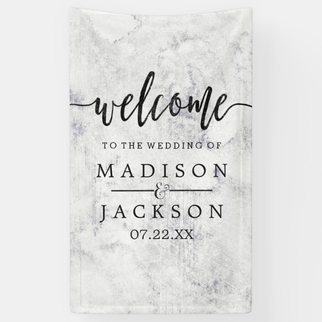 Chic White & Grey Marble Wedding Welcome Banner (Vertical)