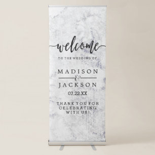 Chic White & Grey Marble Wedding Welcome Retractable Banner
