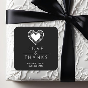 Chic White Heart Lace Effect Love & Thanks Support Square Sticker