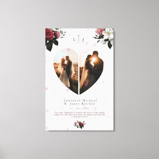 Chic White Heart Shaped Photo collage For Couple Canvas Print (Front)