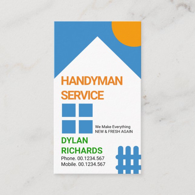 Chic White House Picket Fence Motif Handyman Business Card (Front)