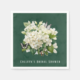 Chic White Hydrangea and Butterfly Bridal Shower Napkin