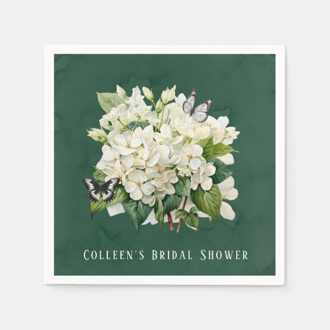 Chic White Hydrangea and Butterfly Bridal Shower Napkin (Front)