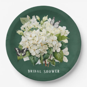 Chic White Hydrangea and Butterfly Bridal Shower Paper Plate