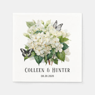 Chic White Hydrangea and Butterfly Wedding Napkin