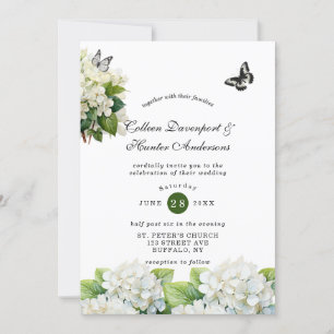 Chic White Hydrangea Butterfly Wedding Invitation