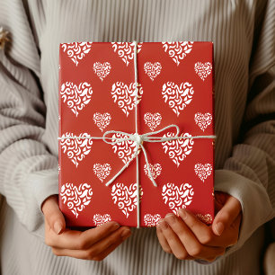 Chic White Leopard Cheetah Heart Firebrick Wrapping Paper
