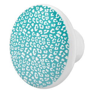 Chic White Leopard Spots on Turquoise Ceramic Knob