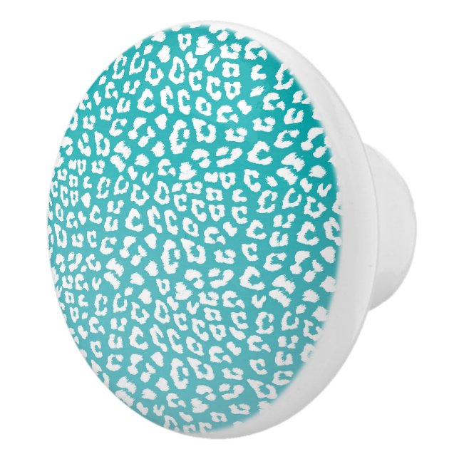 Chic White Leopard Spots on Turquoise Ceramic Knob (Right)