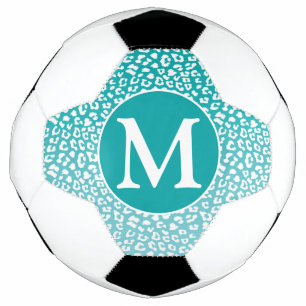 Chic White Leopard Spots on Turquoise Monogram Football