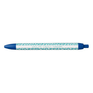 Chic White Leopard Spots on Turquoise Personalised Blue Ink Pen