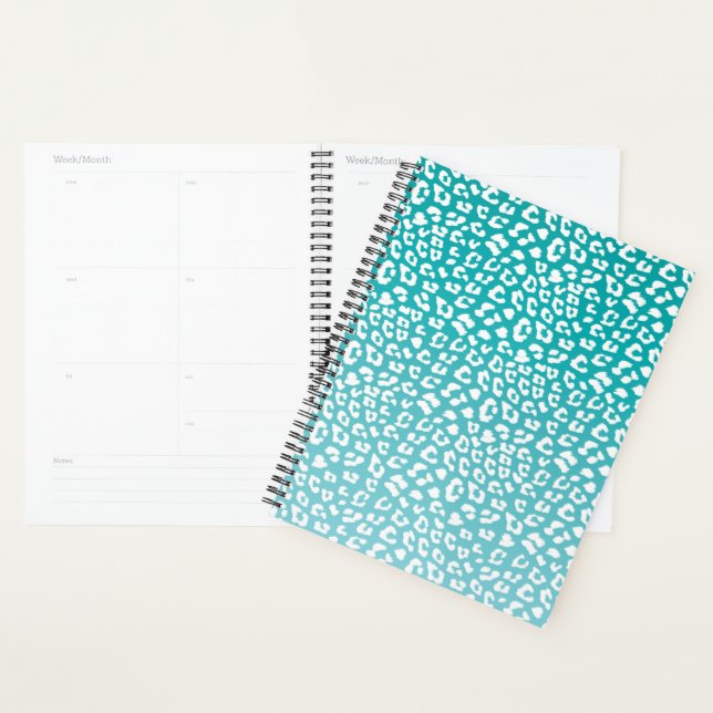 Chic White Leopard Spots on Turquoise Planner (Display)