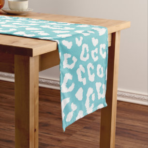 Chic White Leopard Spots on Turquoise Short Table Runner