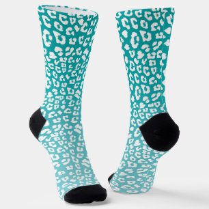 Chic White Leopard Spots on Turquoise Socks