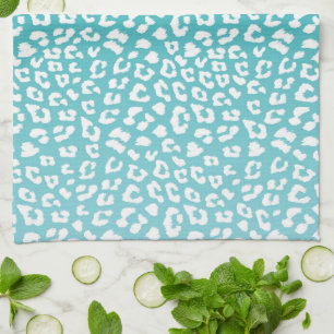 Chic White Leopard Spots on Turquoise Tea Towel