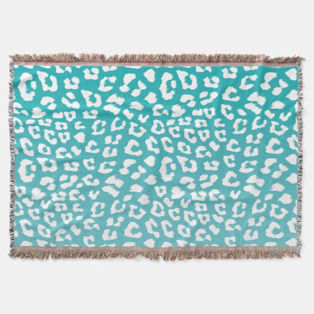 Chic White Leopard Spots on Turquoise Throw Blanket (Front)