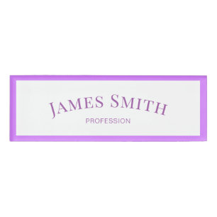 Chic White & Light Purple: Minimalist Professional Name Tag