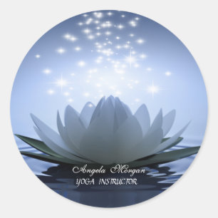 Chic White Lotus Blue Classic Round Sticker