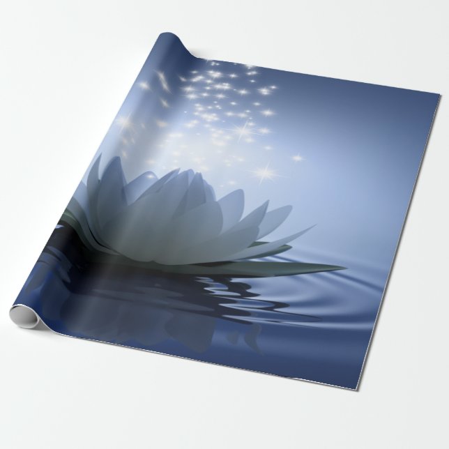 Chic White Lotus Blue Wrapping Paper (Unrolled)