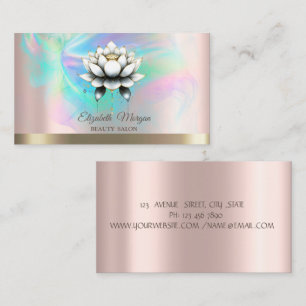 Chic White Lotus Holographic Ink Rose Gold Business Card