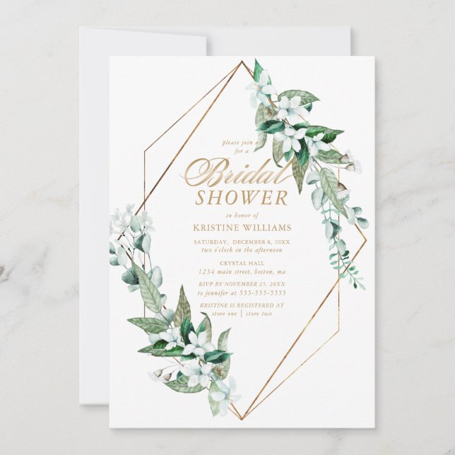 Chic White Magnolia Floral Greenery Bridal Shower Invitation (Front)