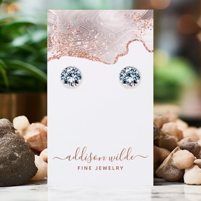 Chic White Marble Agate Rose Gold Earring Display Business Card (Creator Uploaded)