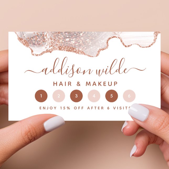 Chic White Marble Agate Rose Gold Glitter Loyalty Card (Creator Uploaded)