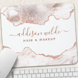 Chic White Marble Agate Rose Gold Glitter Mouse Mat<br><div class="desc">Chic White Marble Agate Rose Gold Glitter Mouse Pad. Perfect for a beauty salon,  hair stylist,  makeup artist,  or cosmetologist.</div>