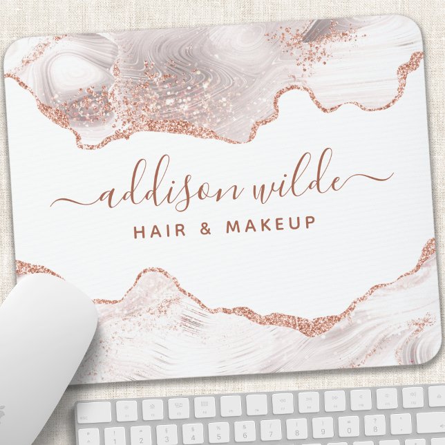 Chic White Marble Agate Rose Gold Glitter Mouse Mat (Creator Uploaded)
