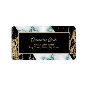 Chic White Marble Gold Foil Paint Texture Birthday Label