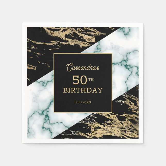 Chic White Marble Gold Foil Paint Texture Birthday Napkin (Front)