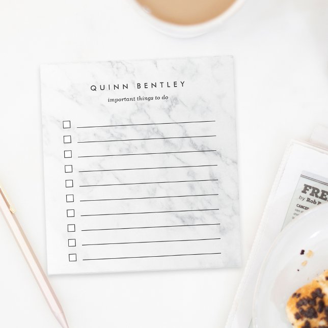 Chic White Marble Personalised To-Do List Notepad (Creator Uploaded)