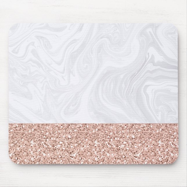 Chic White Marble Rose Gold Glitter Elegant Mouse Mat (Front)