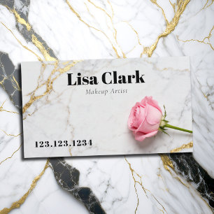 Chic White Marble Rose Gold Makeup Artist Beauty Business Card